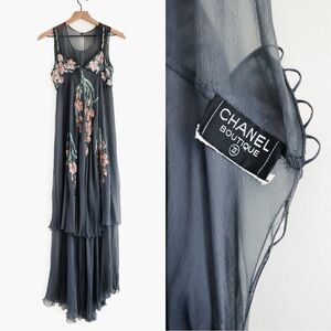 RARE Vintage CHANEL BOUTIQUE Sheer silk runway  Dress SS 1993 XS